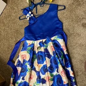Girls navy and floral bottom dress  size 7